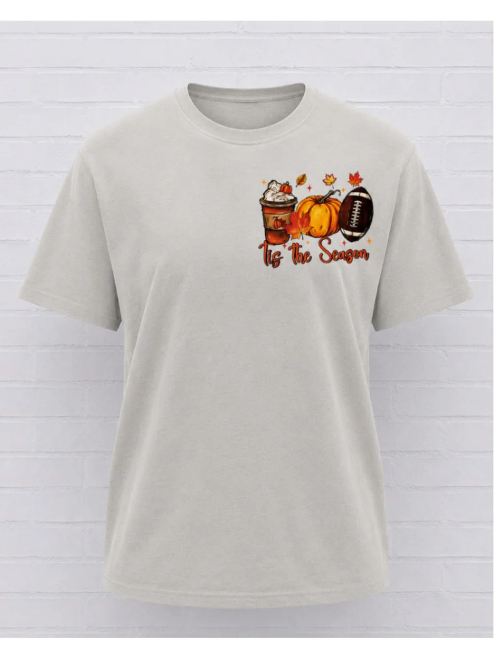 Fall Graphic Pumpkin Football Women Short Sleeve Casual Soft Cream Tee Shirt XL